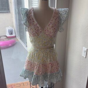 Altar’D State Floral Patchwork Two-Piece Crop Top & Skirt Set